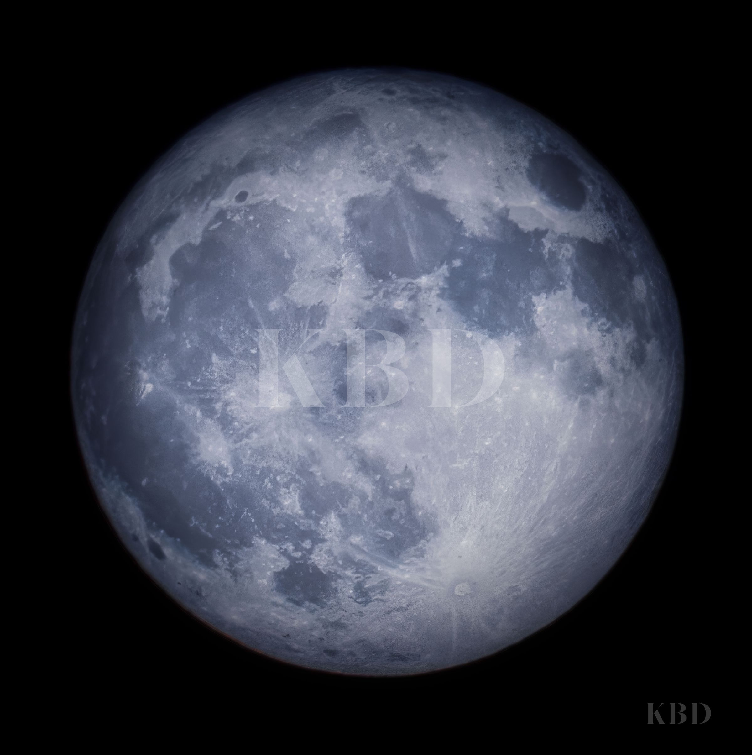 Extreme close up detailed photograph of a full moon showing lunar mare, craters, and highland terrain against a pure black night sky.